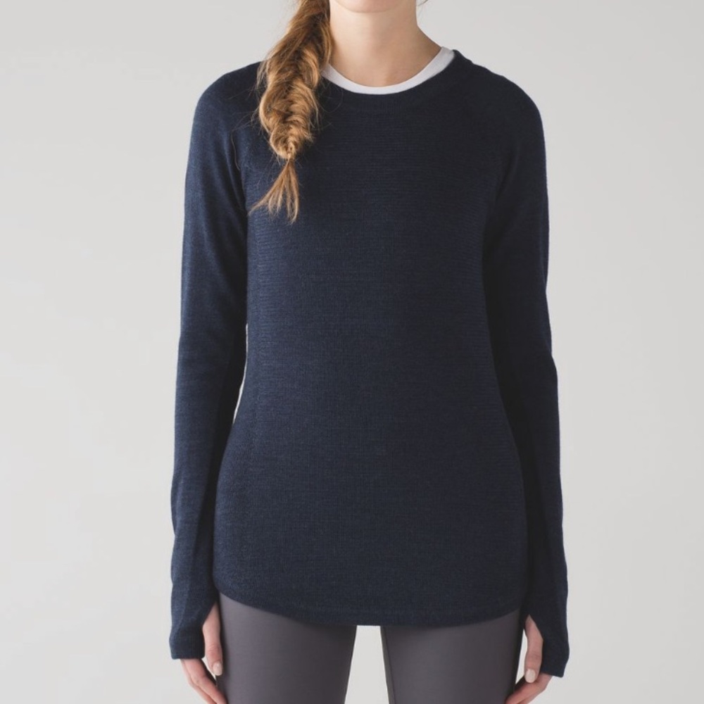 Lululemon Sit In Lotus Sweater Heathered Inkwell blue knit long sleeve